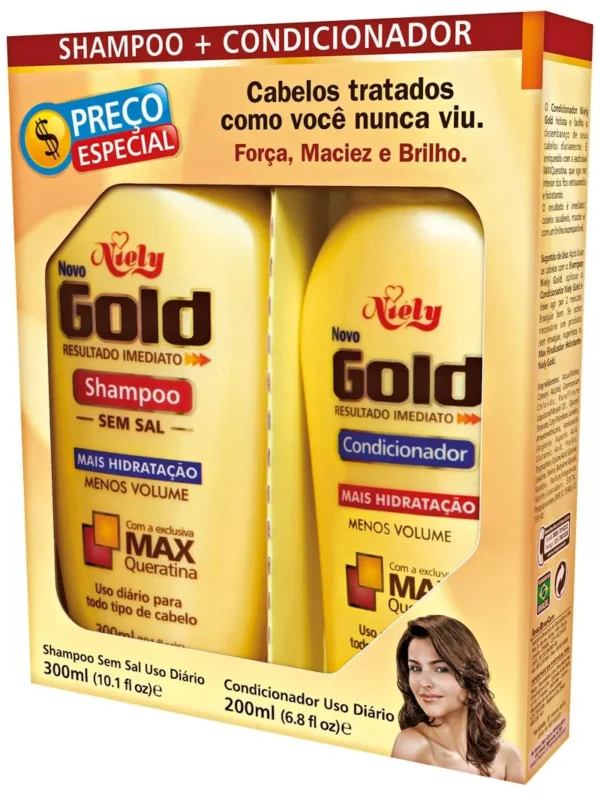 Kit Shampoo 275ml + Condicionador 175ml Niely Gold Reconstrução Potente