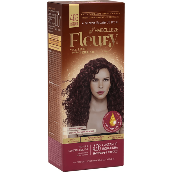 Tinta de Cabelo Fleury Castanho Borgonha 4.66 KIT