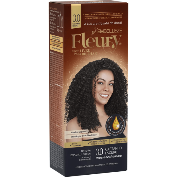 Tinta de Cabelo Fleury Castanho Escuro 3.0 KIT
