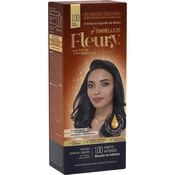 Tinta de Cabelo Fleury Preto Intenso 1.00 KIT