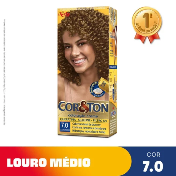Tinta de Cabelo Permanente Cor&Ton Niely - 7.0 Louro Médio